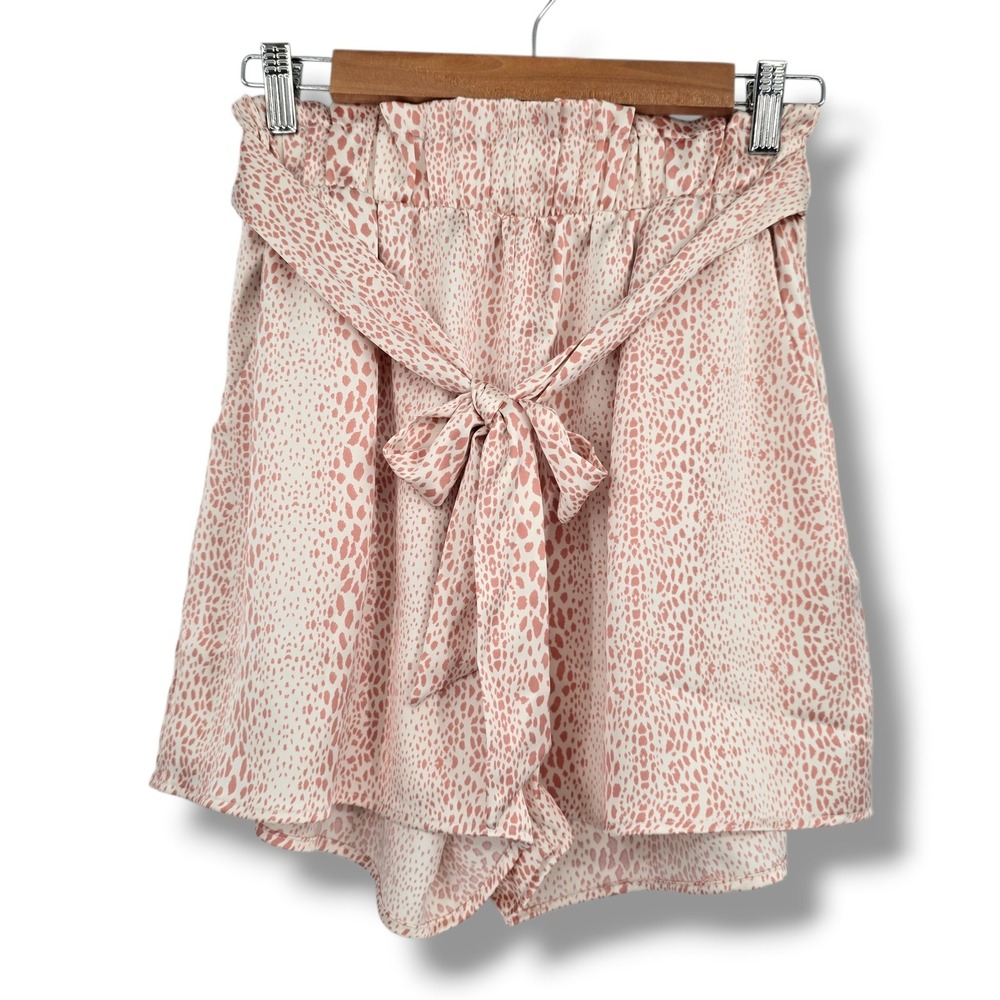 Entro Pink Animal Print Paperbag Waist Shorts Small Satin Feel Tie Front Small